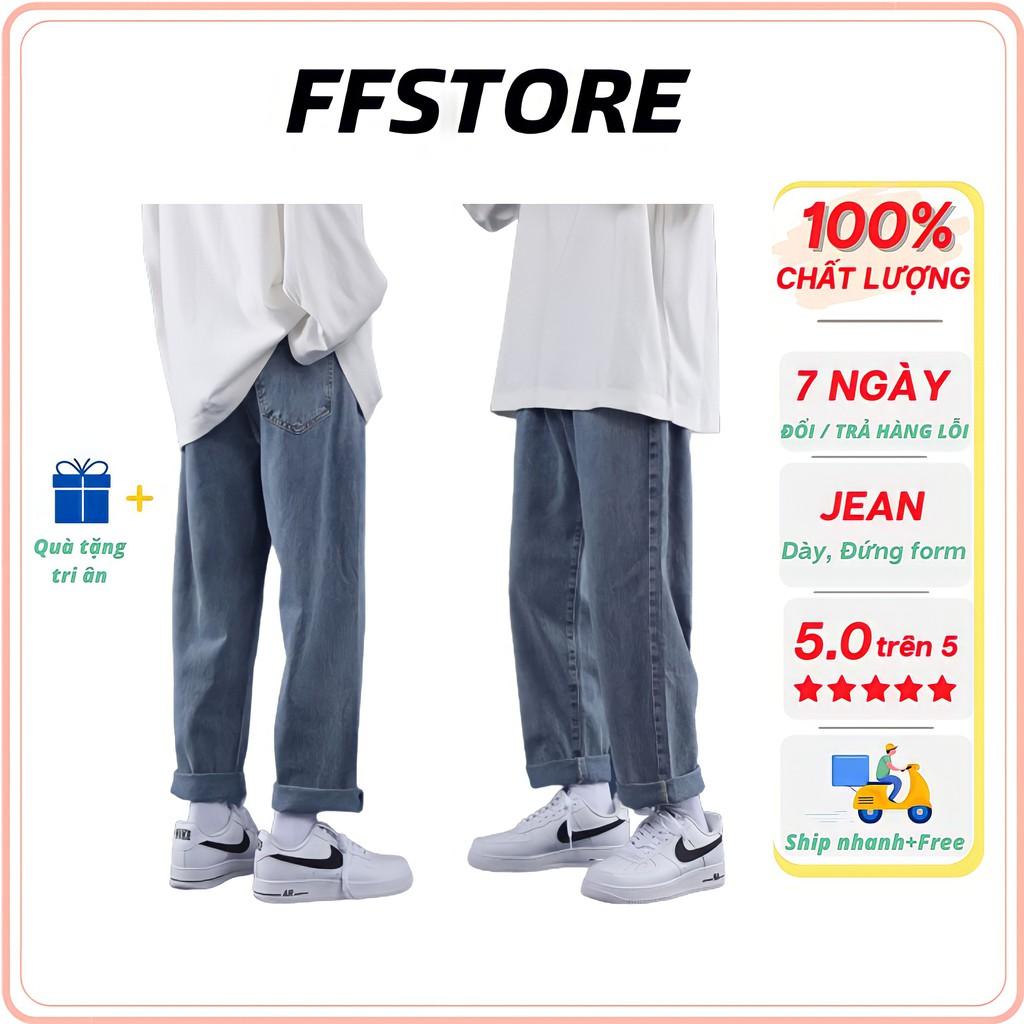 Quần baggy jean nam trơn xanh ống suông chất dày Form chuẩn như hình, quần bò jean ống rộng FFStore