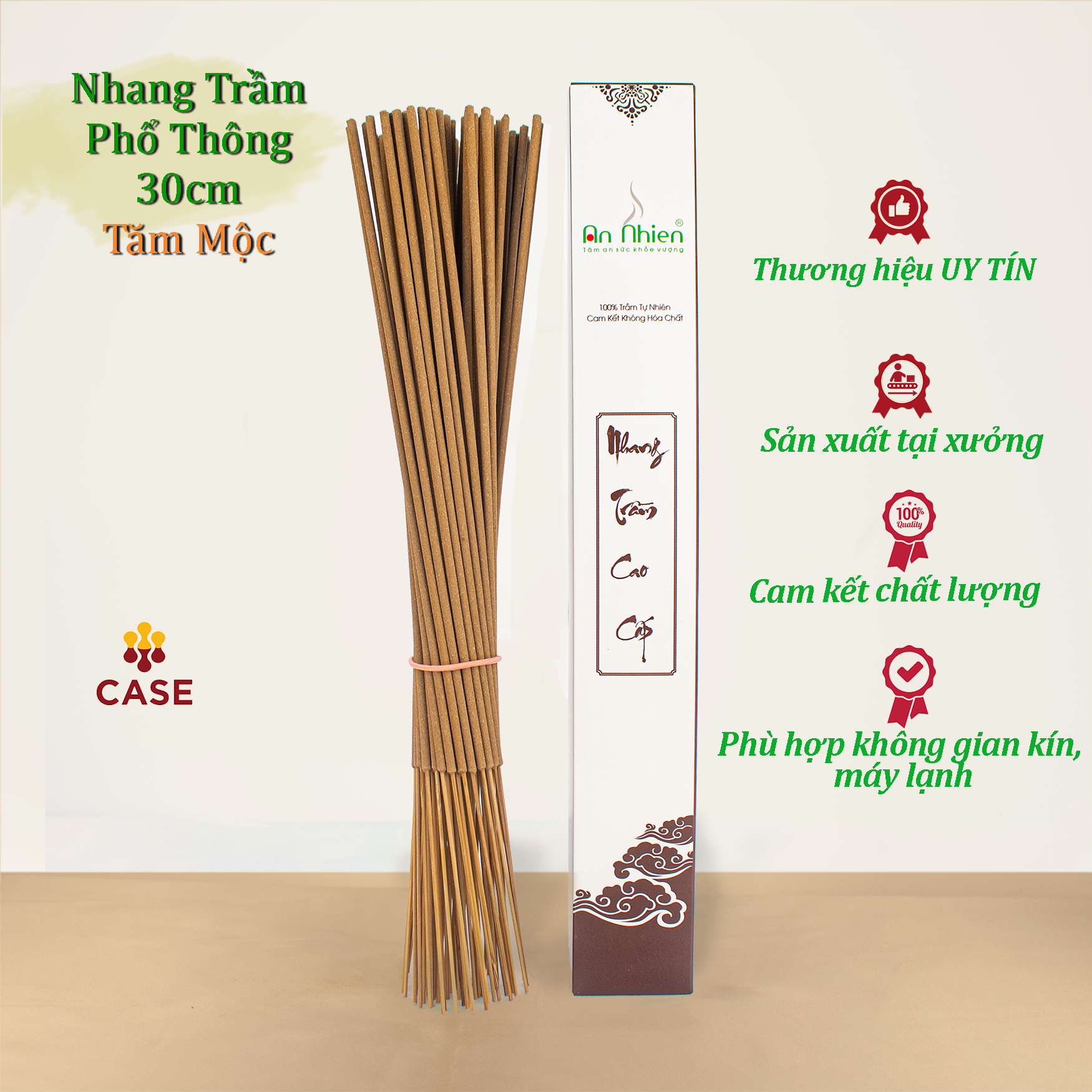 Nhang Trầm Hương An Nhiên Phổ Thông, Hương Nhang Thờ Cúng Mỗi Ngày, An Toàn Khói Nhang, Thơm Phòng, Tự Nhiên, Dài 30cm - 80 Que