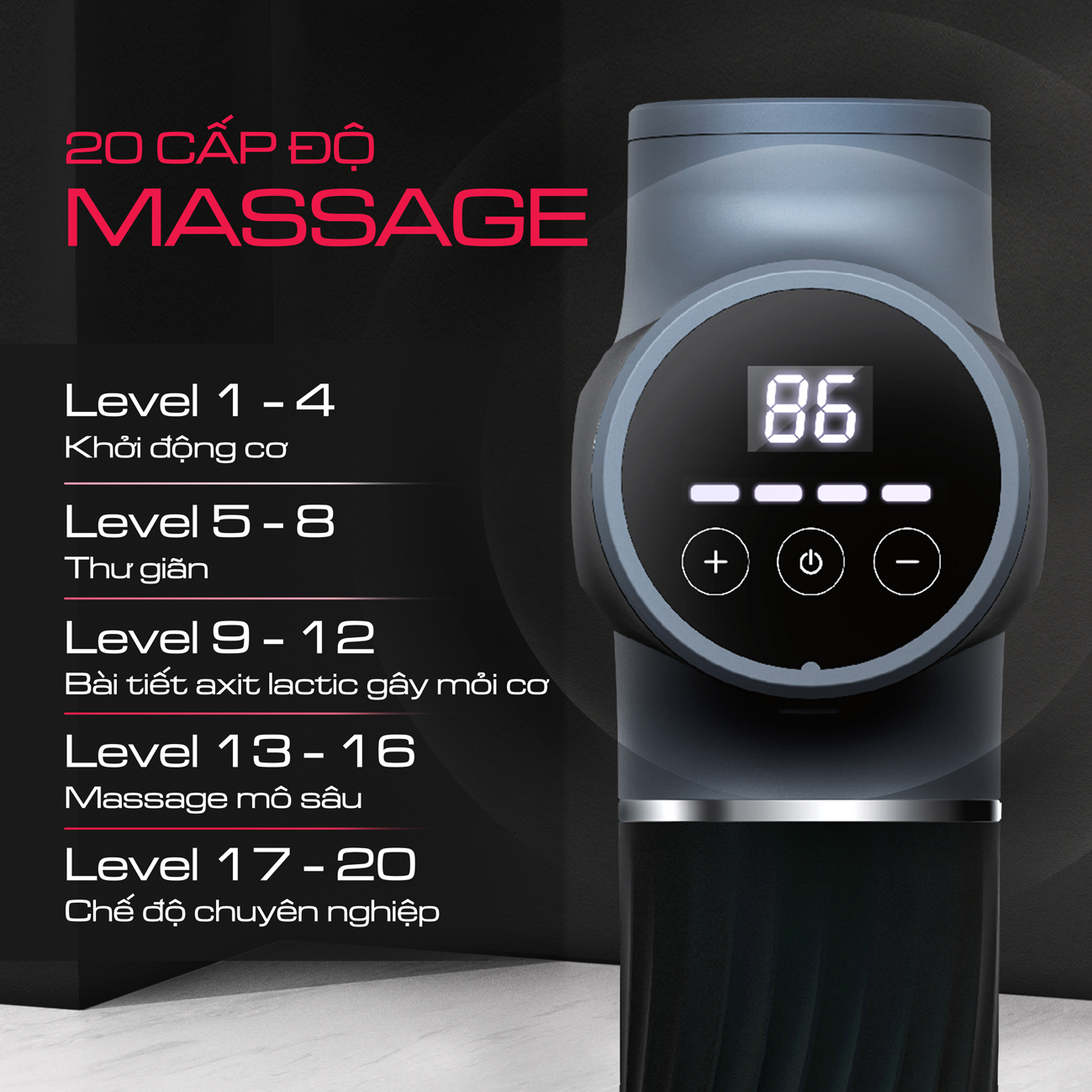 Máy massage cầm tay Crenot Therap M5 sung matxa thư giãn giảm dau nhức toàn thân với 6 đầu mát xa cao cấp và 20 cấp độ