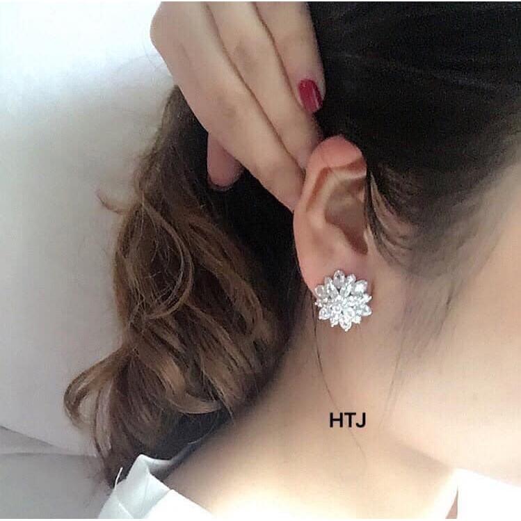 BÔNG TAI BẠC TA - BÔNG TAI HOA ĐÁ TO SIÊU SANG CHẢNH -