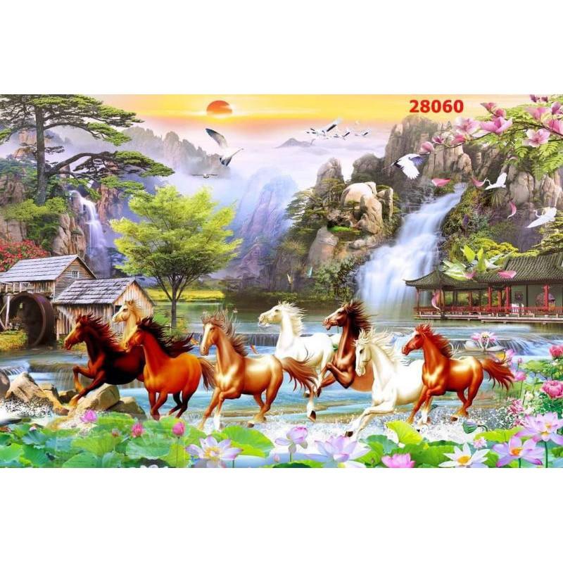 Tranh dán tường 3D mã đáo thành công in Vải Lụa