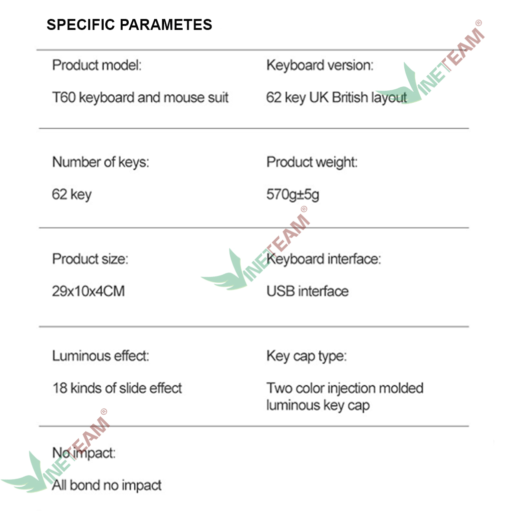 VINETTEAM Bàn Phím Cơ Mini Gaming Ziyoulang T60 Blue Switch Led Raindbow 62 Phím RGB 18 Chế Độ Khác Nhau Chơi Game Dùng Văn Phòng Cực Đã Tương Thích Với Laptop PC Máy Tính - Hàng Chính Hãng