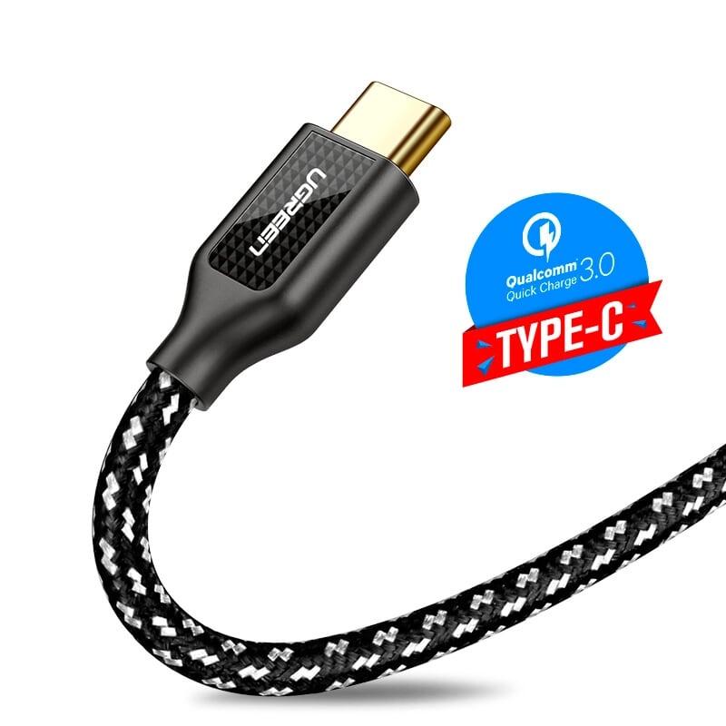 Ugreen UG50143US259TK 1M màu Đen Cáp sạc truyền dữ liệu USB 2.0 sang TYPE C vỏ bọc lưới đầu mạ vàng - HÀNG CHÍNH HÃNG