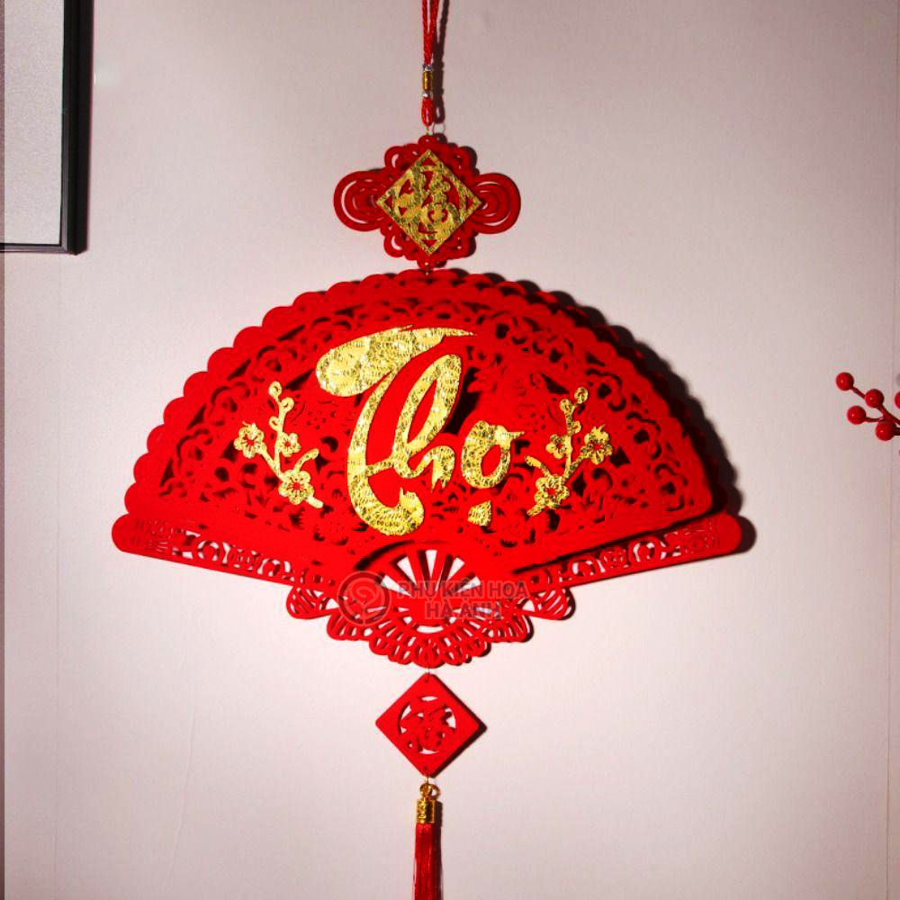 Set 4 Dây Treo Trang Trí Tết Hình Quạt, Liễn Khánh Trang Trí Nhà Cửa, Dây Chữ Phúc - Lộc - Thọ - Tết