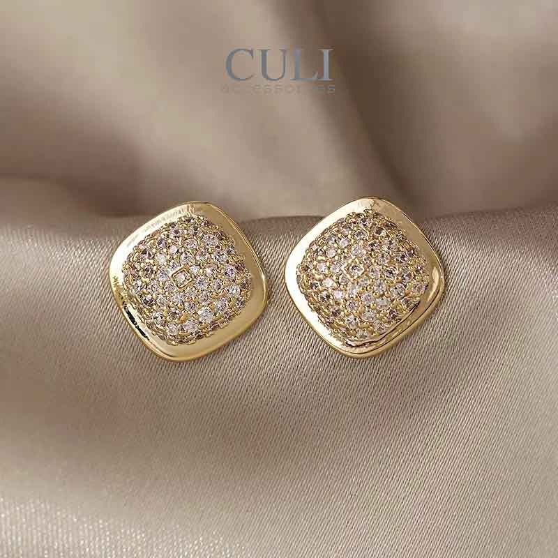 Khuyên tai hình vuông đính đá zircon, thời trang, sang trọng HT681 - Culi accessories