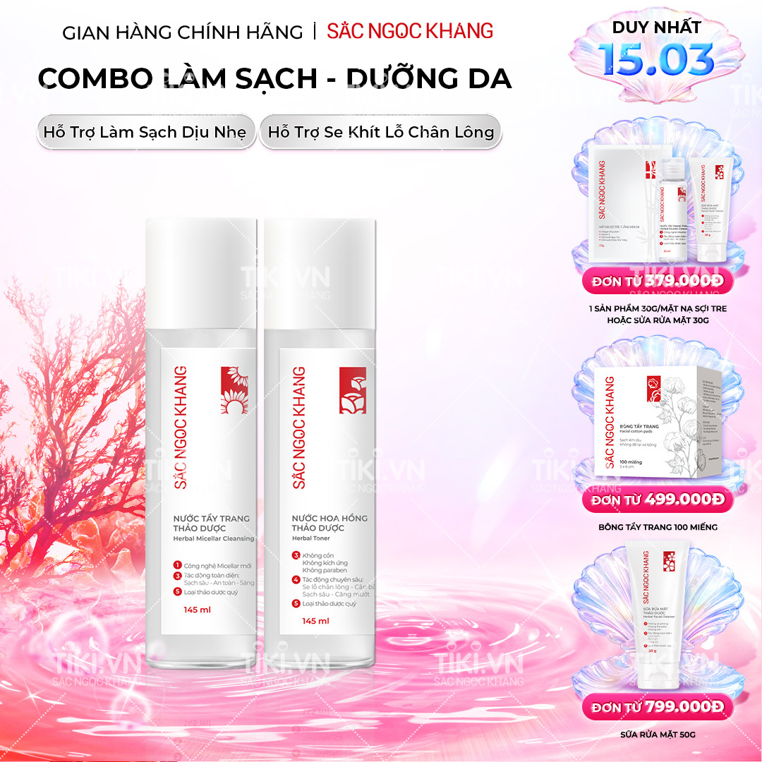 Bộ đôi làm sạch và dưỡng ẩm Sắc Ngọc Khang Nước tẩy trang 145ml   Nước hoa hồng 145ml