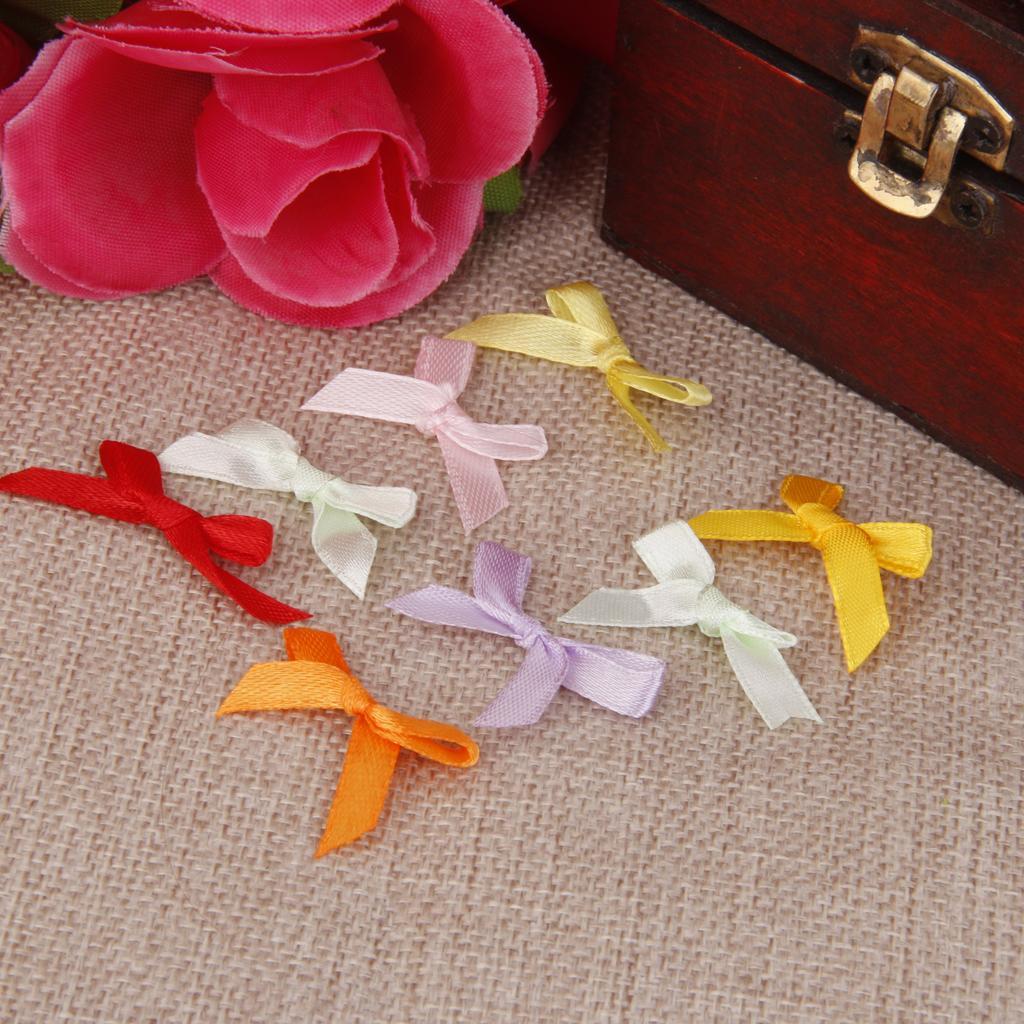 Pack of 100 Mini Satin Ribbon Flowers Bows for DIY Craft Wedding Decoration Colorful