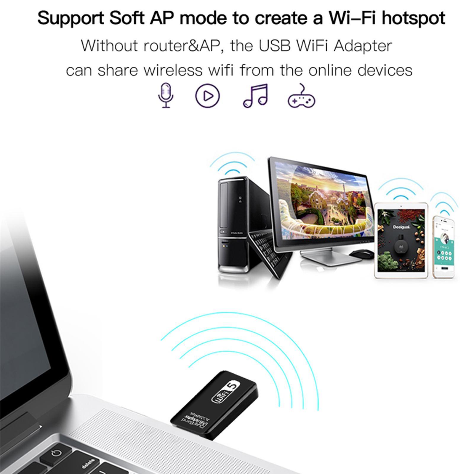 1200 Mbps 2.4-5.8GHz USB Dual Band Wireless Adapter WiFi for Laptop