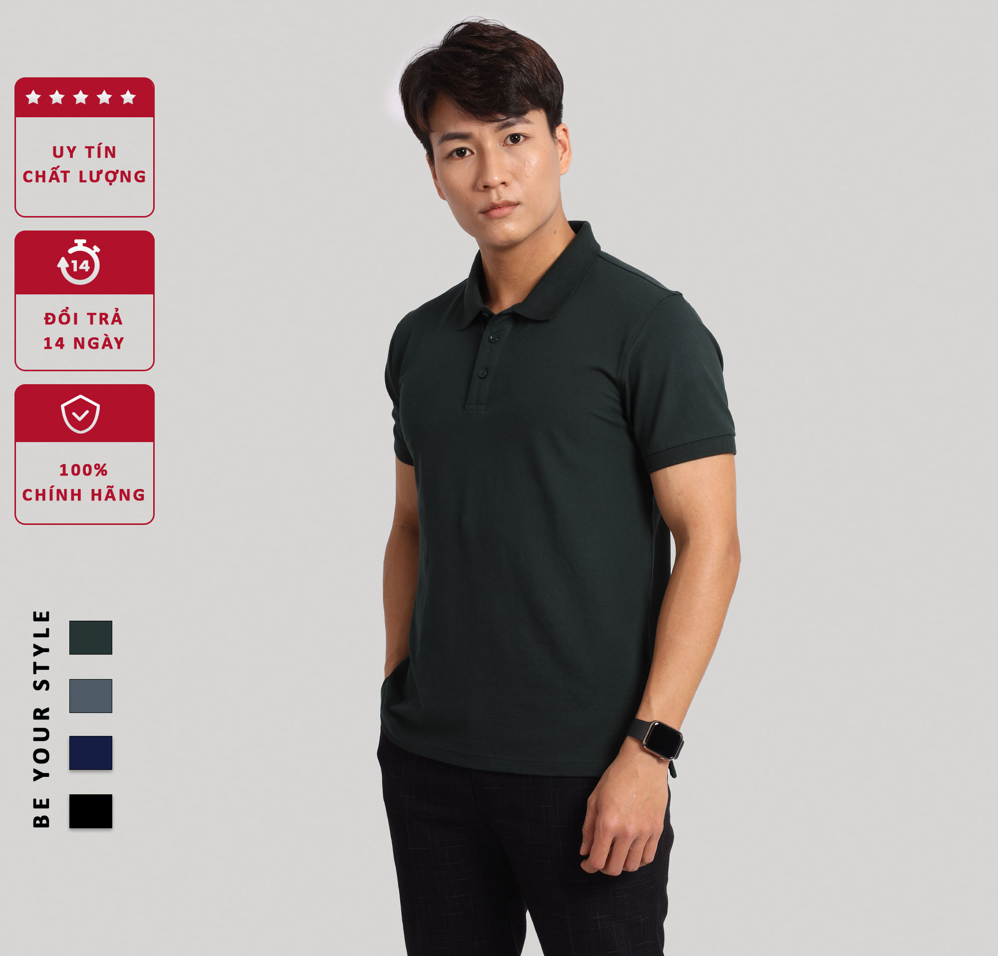 Hình ảnh Áo Polo nam DokaFashion vải Cotton cá sấu cao cấp xuất xịn dệt bo dày dặn chuẩn form áo thun cổ bẻ tay ngắn - Doka EZDB01