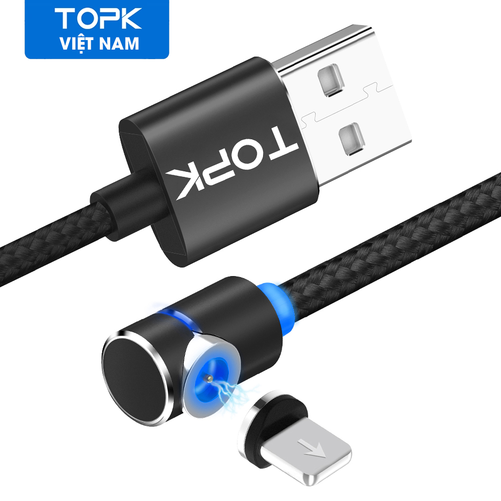 [HÀNG CHÍNH HÃNG] Cáp Sạc Từ TOPK AM30 USB- IPHONE LED Góc Phải 90 Độ Dành Cho IP Xs Max XR X 8 7 6 Plus - Phân phối bởi TOPK VIỆT NAM