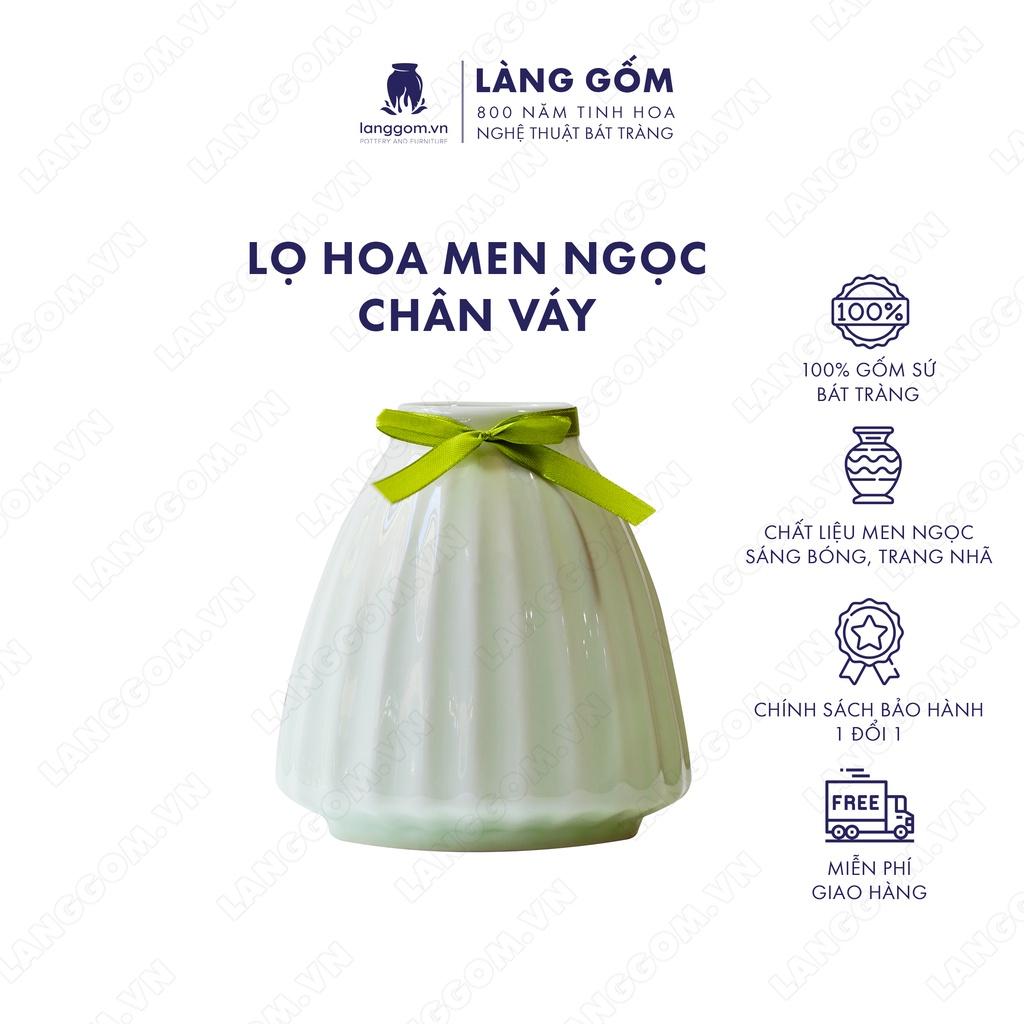 Bình hoa, lọ hoa Gốm sứ Bát Tràng cao cấp Men ngọc chân váy khía dùng làm quà tặng, trang trí - Làng Gốm Bát Tràng