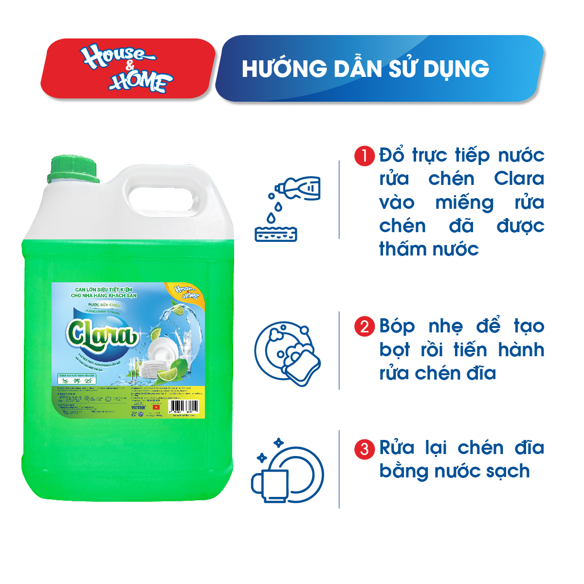 Nước rửa chén bát Clara tinh chất hương chanh can 9,5kg