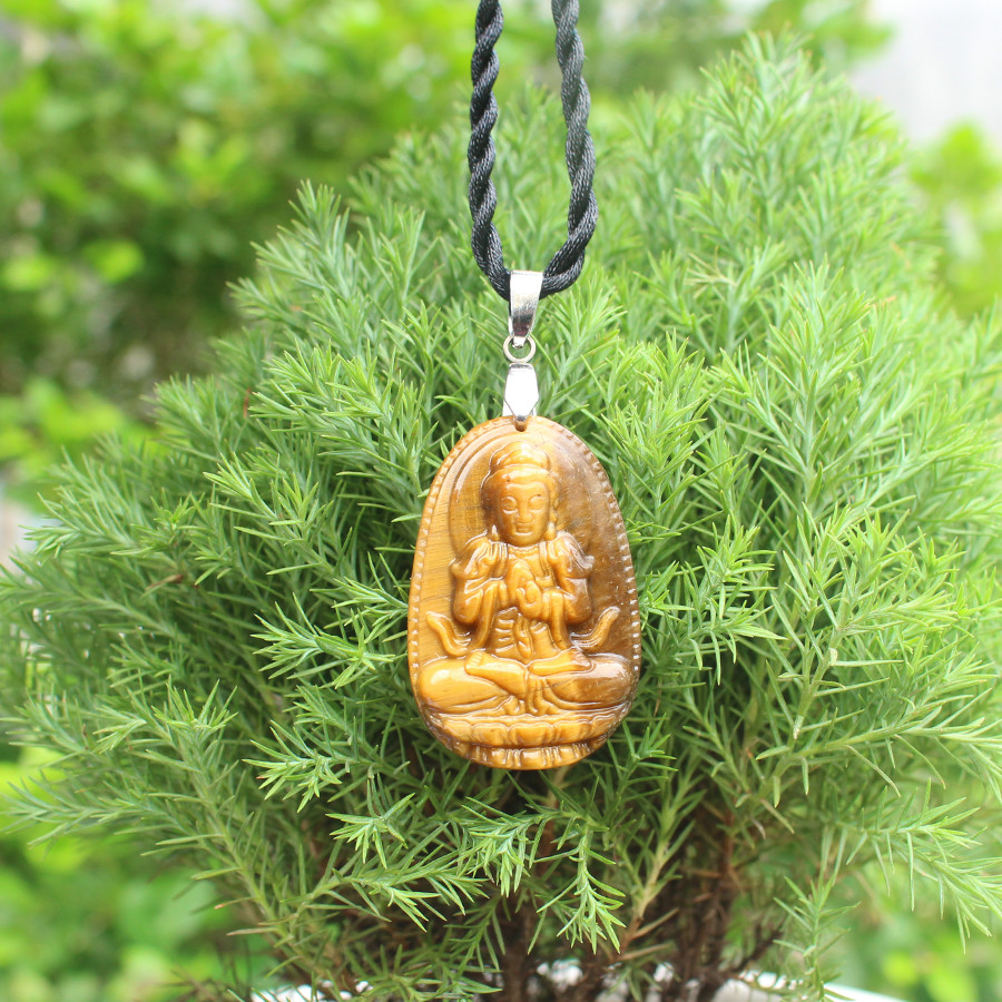 Mặt Dây chuyền Phật Như Lai Đại Nhật, cho tuổi Thân, Mệnh Thổ, Đá Mắt hổ, Cỡ to AKO2