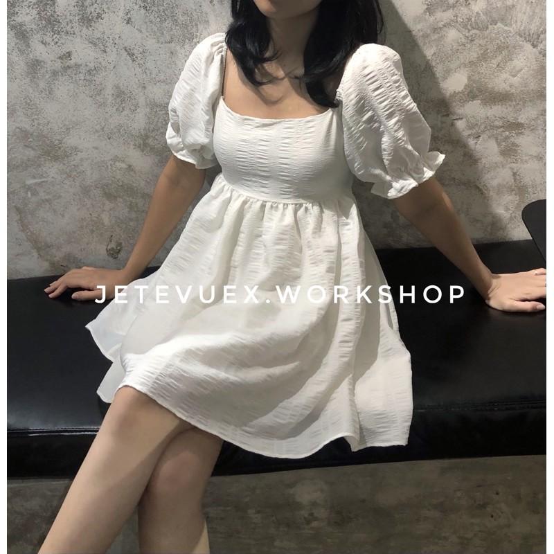 Váy buột nơ trắng chun lưng