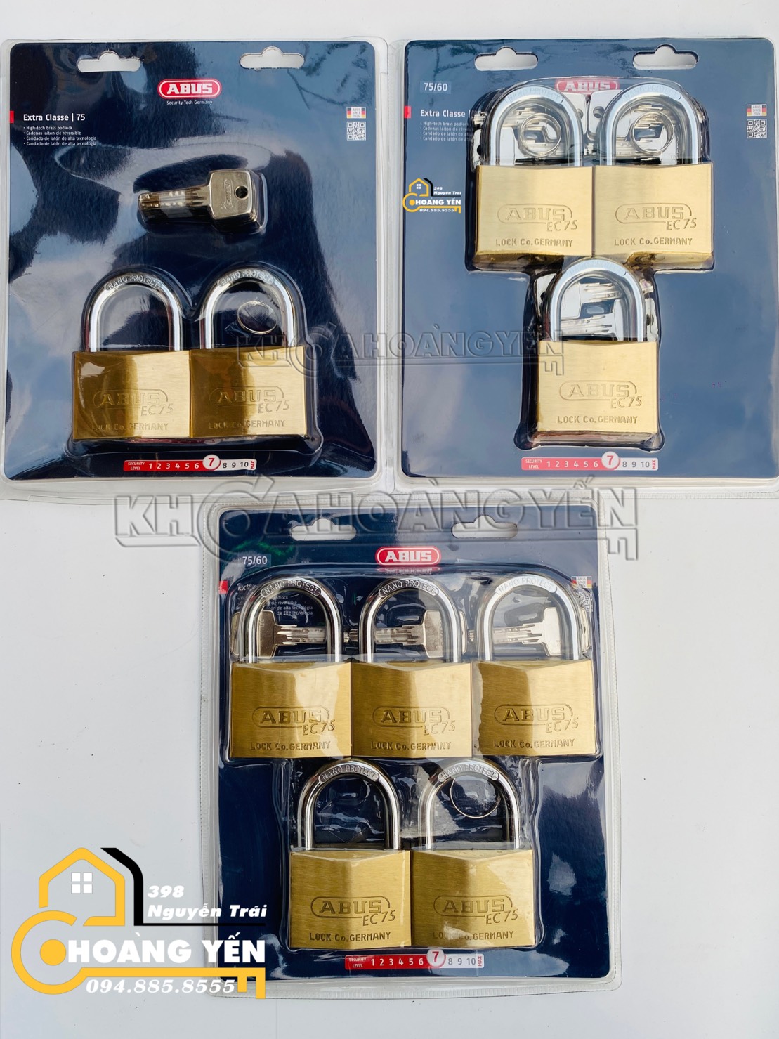 Khóa Abus 75/60mm, Bộ 2 ổ khóa mở cùng 1 chìa Masterkey Abus 75/60mm - cam kết Chính Hãng