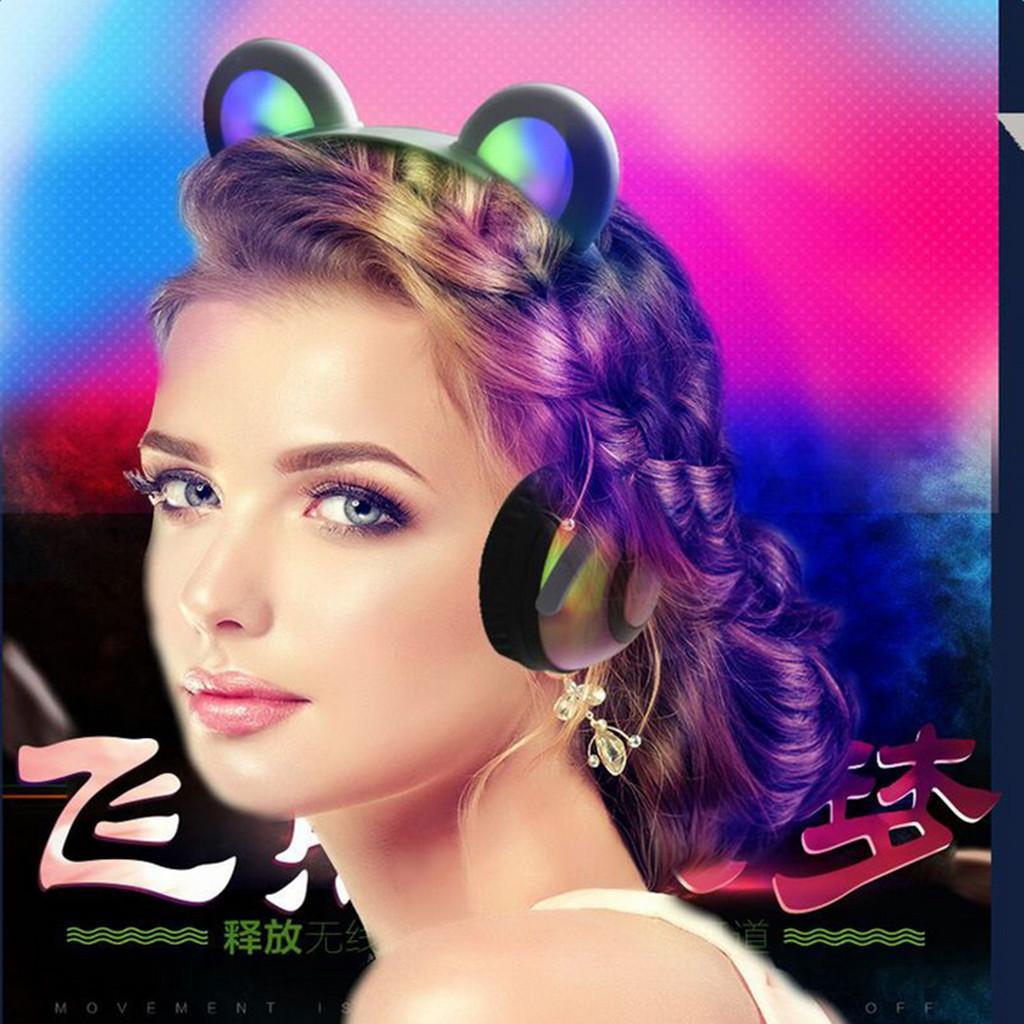 Foldable LED light Flashing Glowing Bear Ear Headphone Gaming Headset