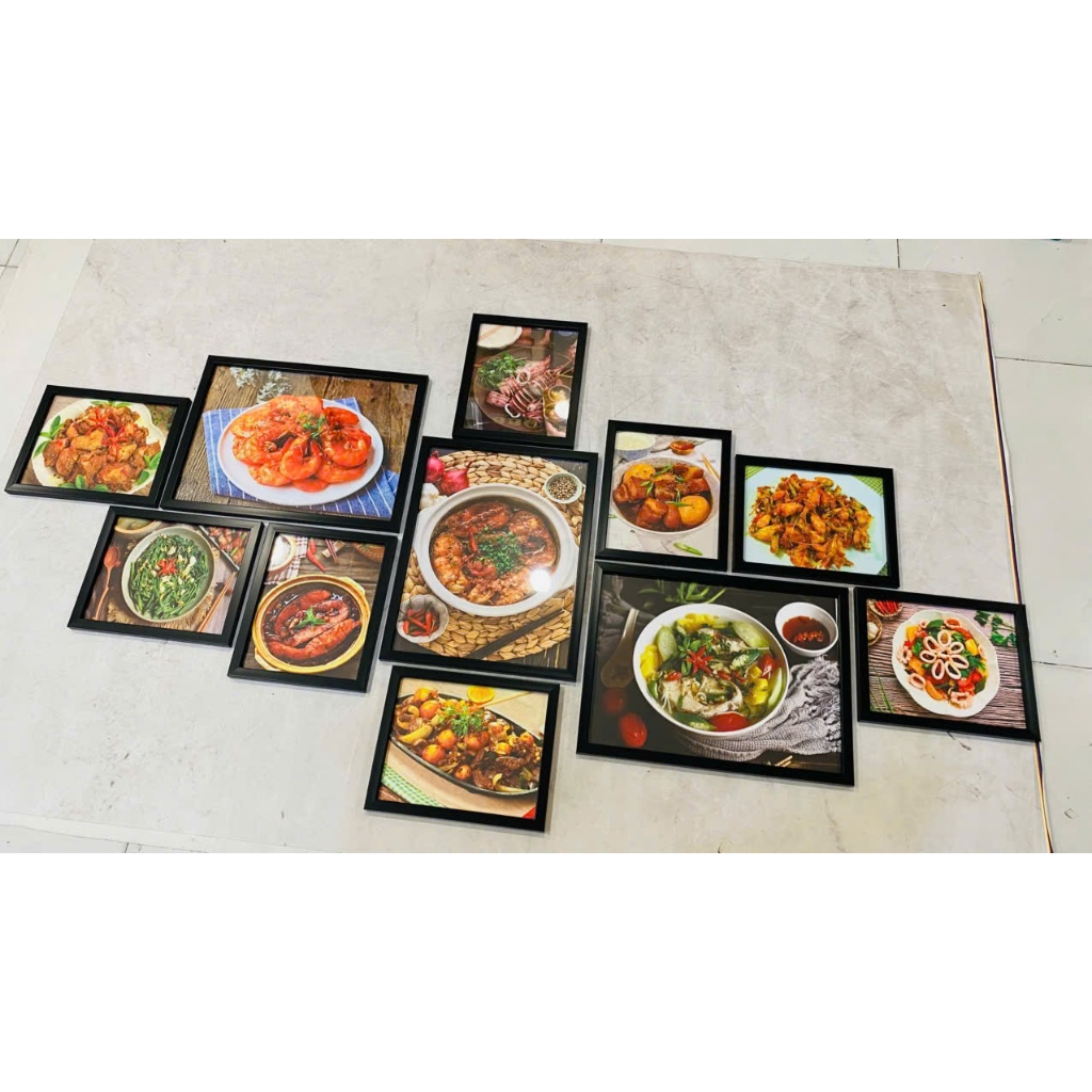 (ẢNH CHỤP THẬT) Bộ 11 khung ảnh treo tường cơm trưa văn phòng trang trí quán ăn,nhà hàng