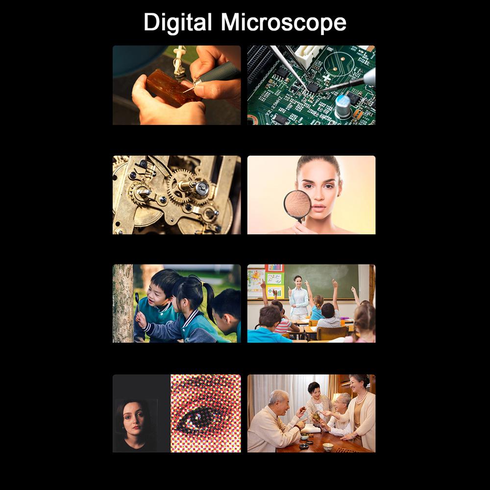 1080P 5 Megapixels WiFi Digital Microscope Portable Industrial Microscope 5 Inch Display Screen Photo Video Modes with 8 LED Lights Aluminium Alloy Holder