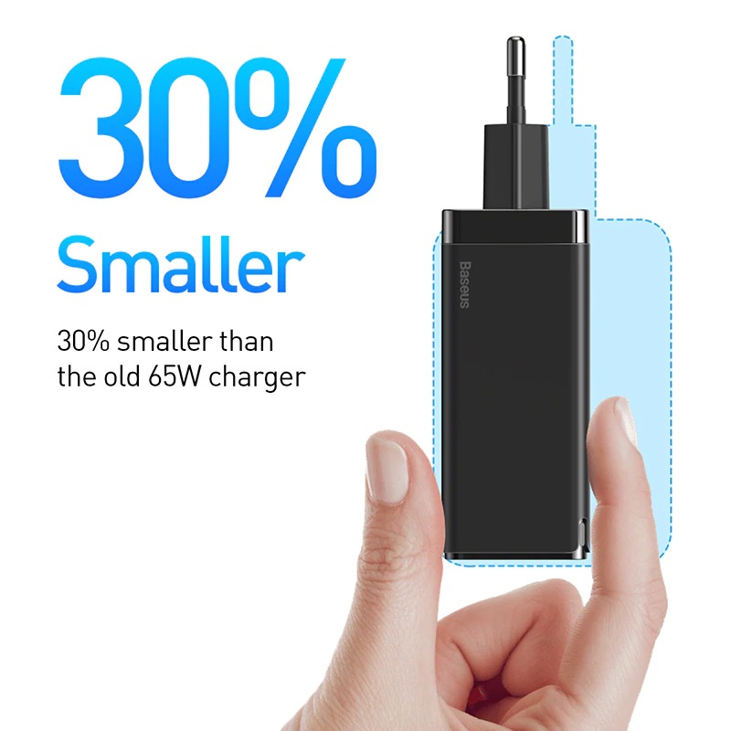 Bộ sạc nhanh đa năng thế hệ mới Baseus GaN Travel Quick Charger 65W cho Smartphone/ Tablet/ iPad/ Macbook/ Laptop, Kèm cáp sạc C to C 100W) - Hàng Chính Hãng