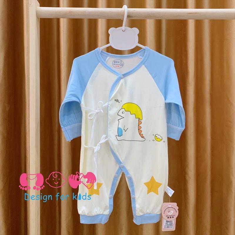 (Size 0-3m), (Size 3-6m) Bộ body dài tay không tất chân, dạng dây buộc, vải cotton mỏng mát cho bé (Link 2