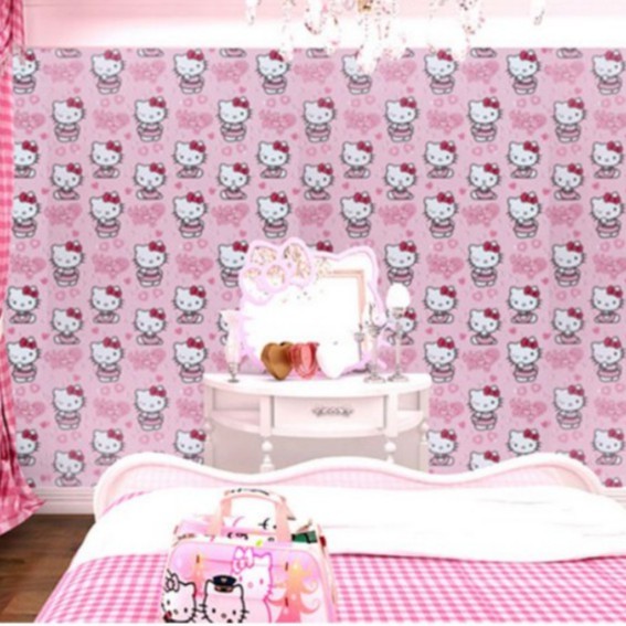 Combo 10 mét giấy dán tường, decal dán tường trang trí nhà cửa KITTY DỄ THƯƠNG khổ 45cm