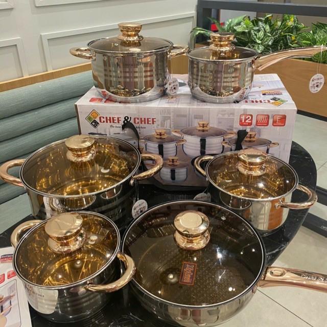 Bảo hành 12 tháng Bộ nồi inox 6 món bếp từ, 5 đáy, chống dính công nghệ Đức - CHEF&CHEF