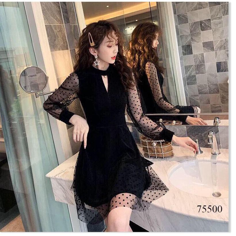 Váy xòe lưới bi tiểu thư sang chảnh mẫu