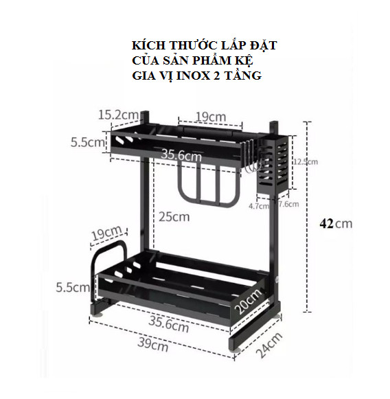 Kệ gia vị 3 Tầng phủ sơn tĩnh điện kèm phụ kiện đa chức năng, Kệ đựng đồ gia vị nhà bếp inox siêu tiện dụng, cao cấp- GD479-KGVDEN-3TPK