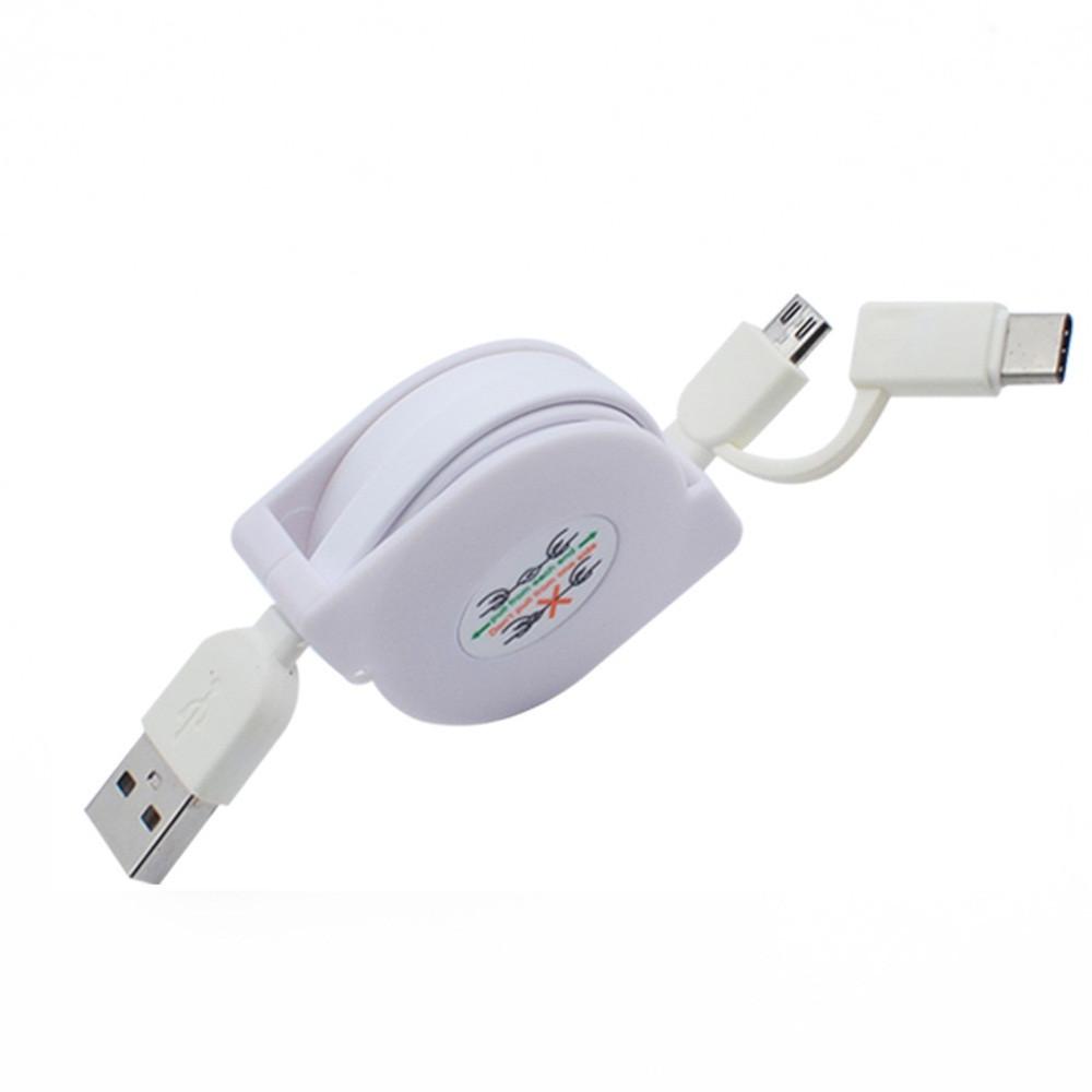 Thước cuộn Cáp đồng bộ dữ liệu USB 2 trong 1 cho bộ sạc Android Type C Thời trang Micro Cáp USB đa năng có thể thu vào Mới 100cm Màu sắc: C