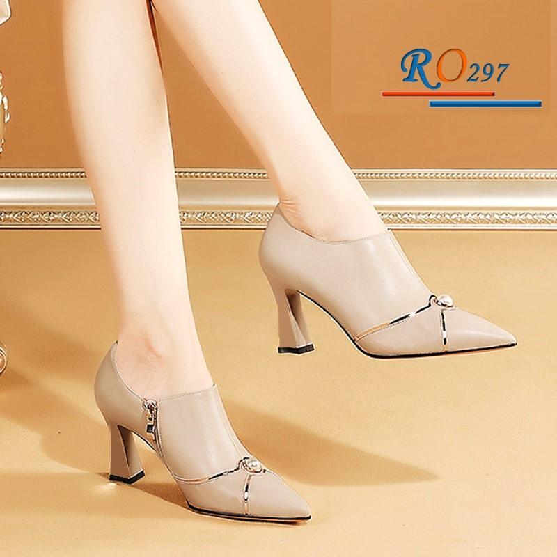 Boots thời trang nữ da lì đính hạt cao cấp ROSATA RO297 7p gót nhọn - đen, be - HÀNG VIỆT NAM - BKSTORE