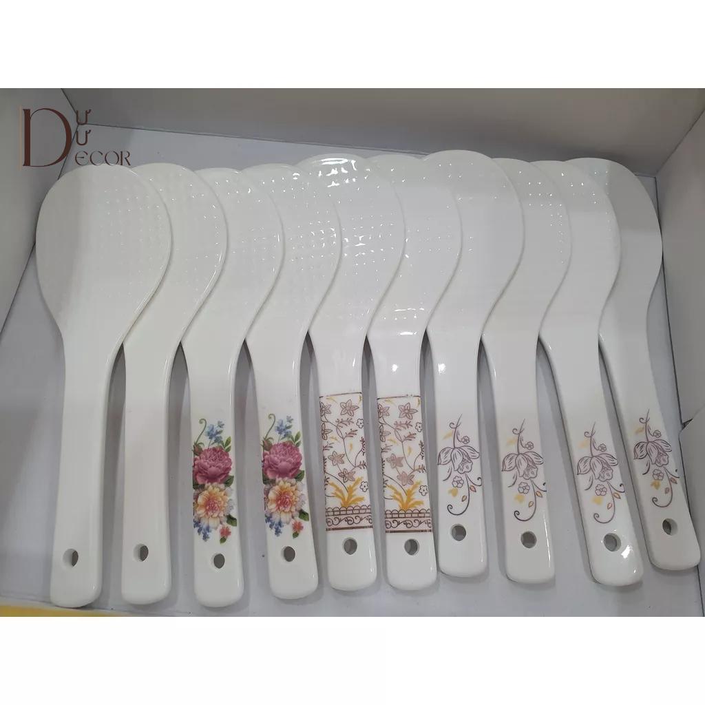 Muôi xới cơm/Thìa xới cơm bằng sứ - Họa tiết hoa