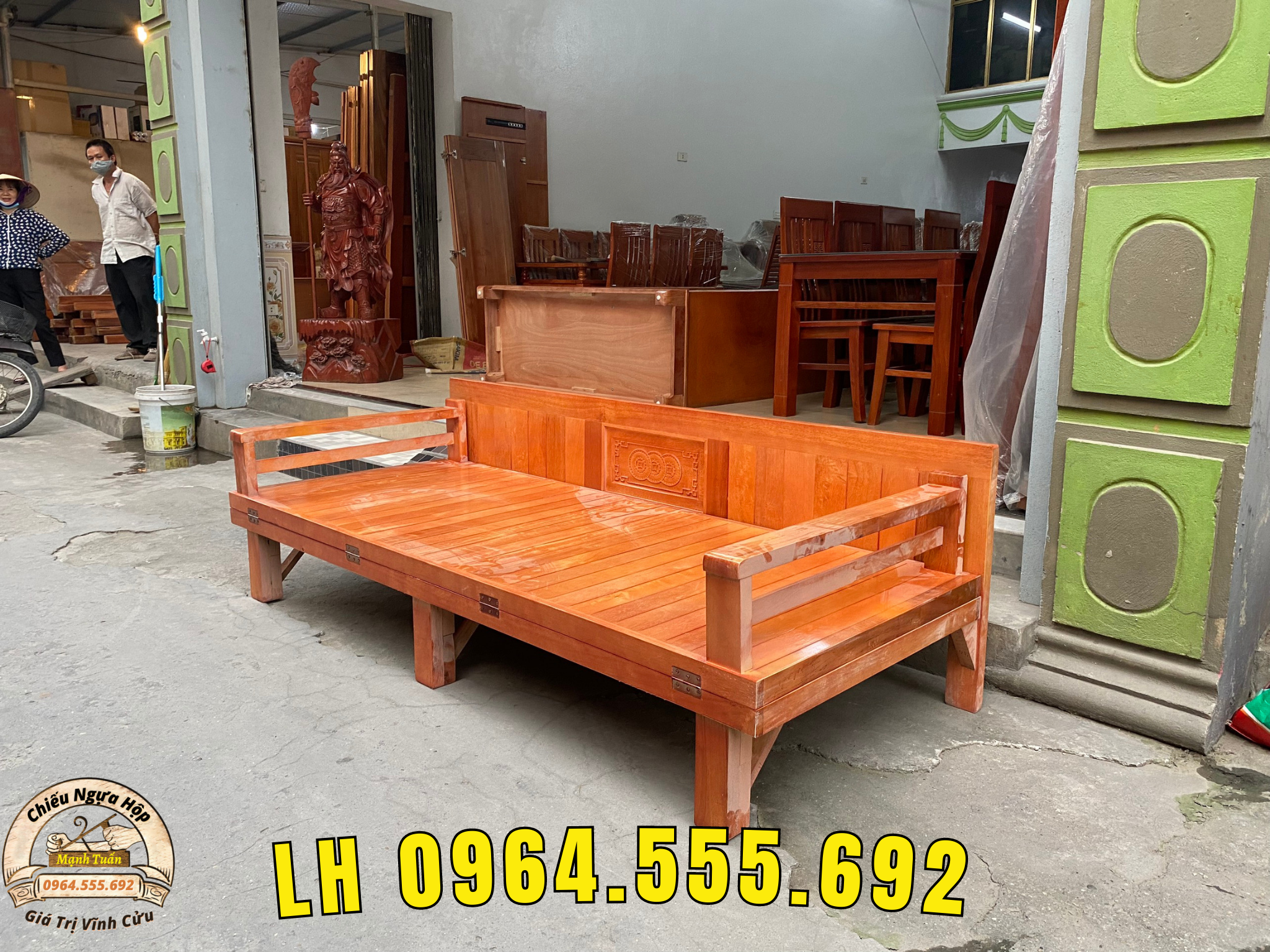 Giường Ngủ Gấp Đa Năng - Kích Thước 1m60x2m - Gỗ Hương Vàng