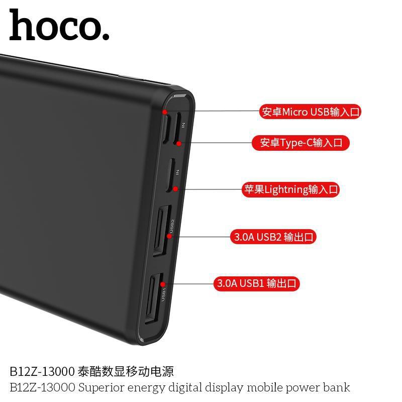 Pin sạc dự phòng dành cho Hoco B12Z Superior 13000mAh In/Output 3A, màn hình LCD - Hàng chính hãng