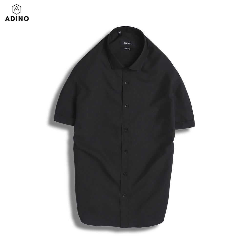 Áo sơ mi nam màu đen ngắn tay ADINO vải nến lụa sợi sồi modal dáng công sở slimfit hơi ôm trẻ trung CT103