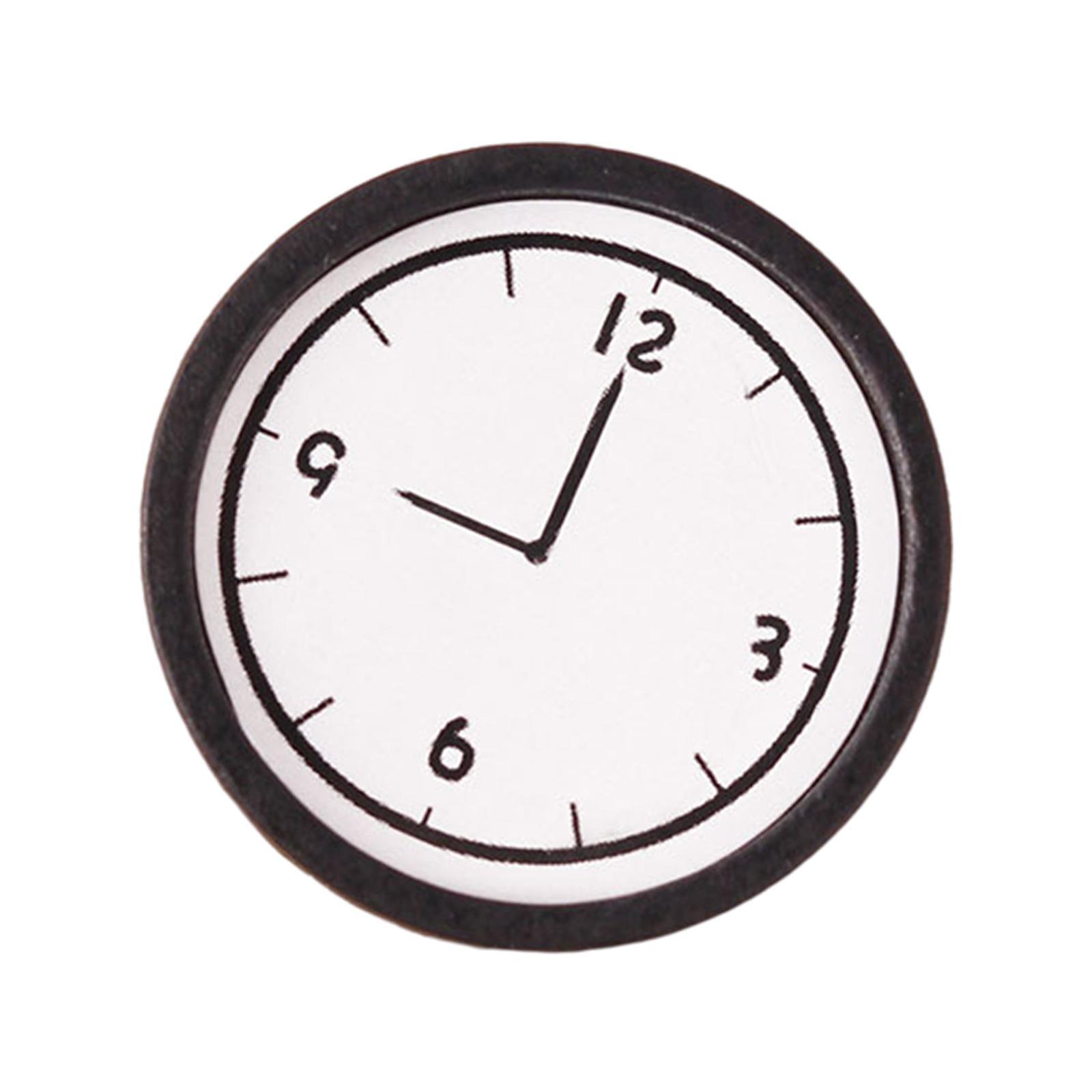 2PCS Round Wood Wall Clock Miniature for 1:12 Dollhouse Furniture Model Toy