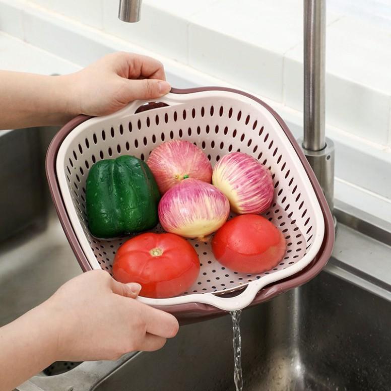 Set rổ nhựa 6 món kèm chậu - Bộ 3 rổ và 3 chậu thau nhựa rửa rau củ đựng hoa quả trái cây - shop88