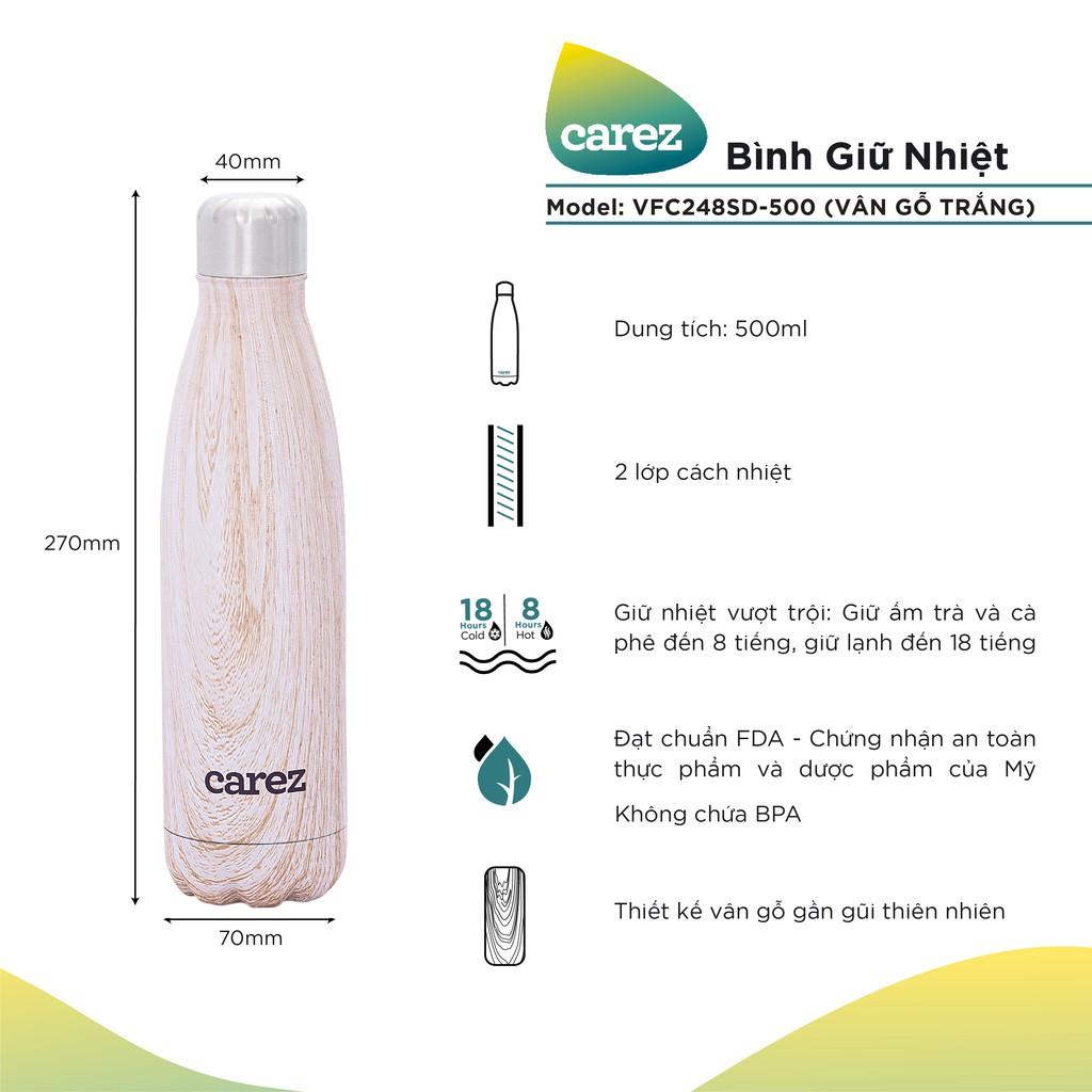 Bình giữ nhiệt Carez BLONDE WOOD VFC248SD-500 Nguồn cảm hứng từ thiên nhiên 500ML, Inox 304, Không chứa BPA, Hàng chính hãng