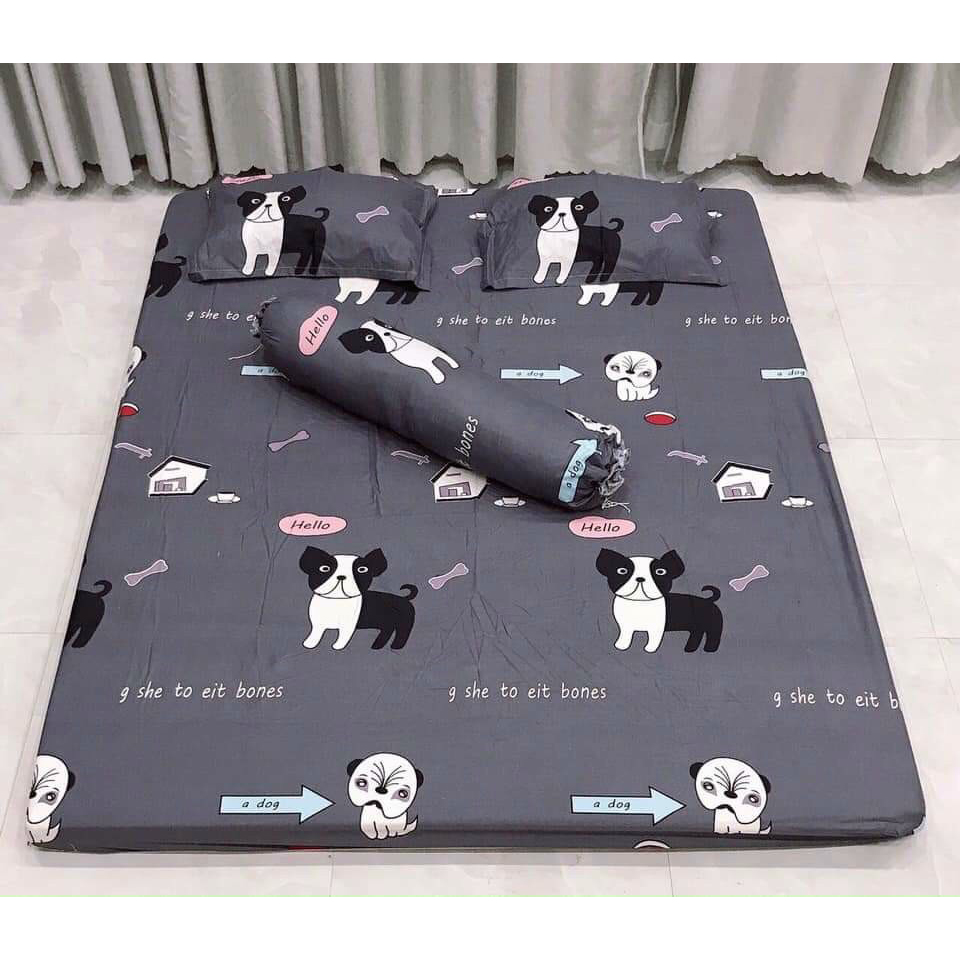 4 Món Ga gối Cotton Poly Phong cách Hàn Quốc Mẫu Chó Xám