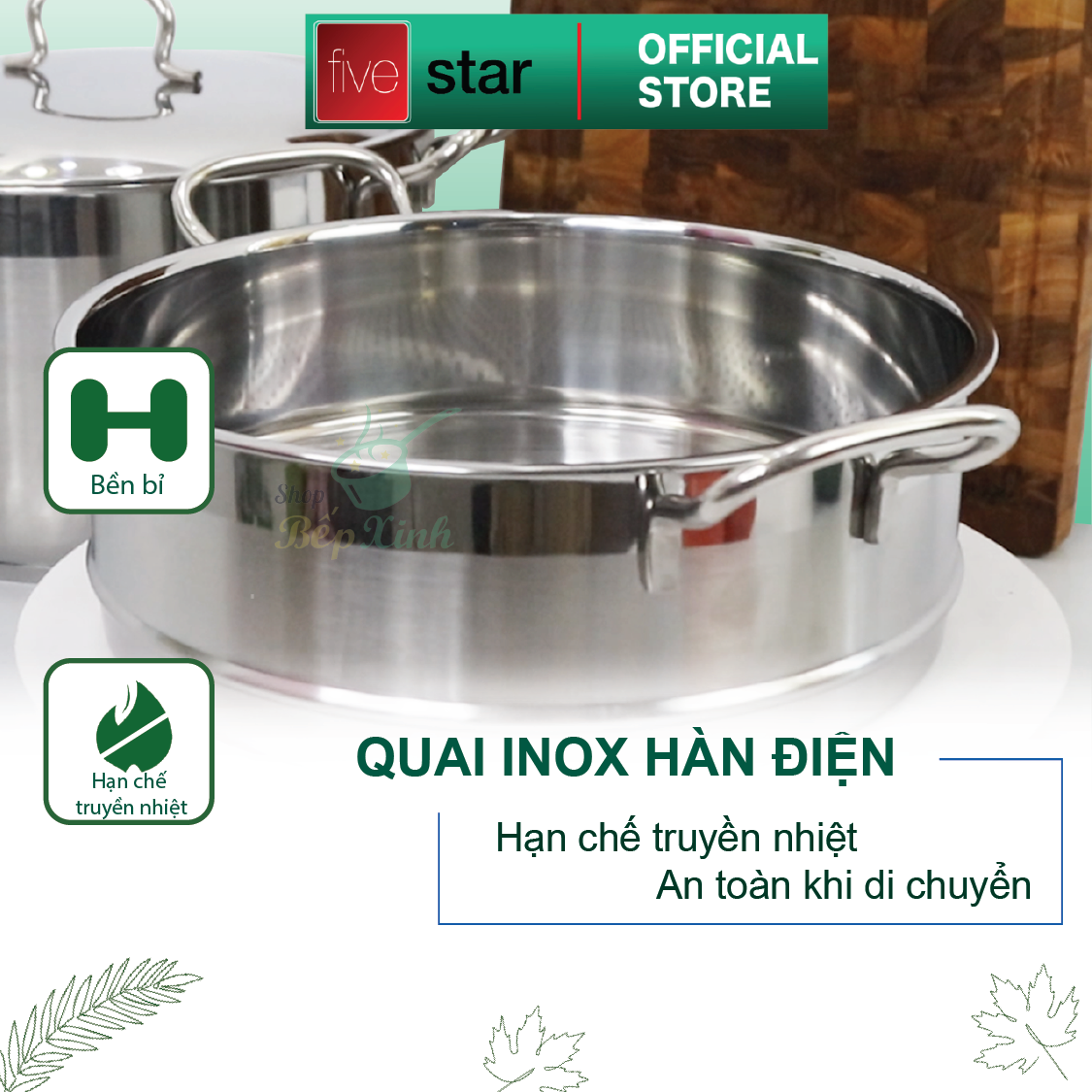 Bộ xửng hấp 3 đáy inox 430 FiveStar Standard  bếp từ nắp kính tặng 10 muỗng ăn ( 26cm/28cm/30cm )