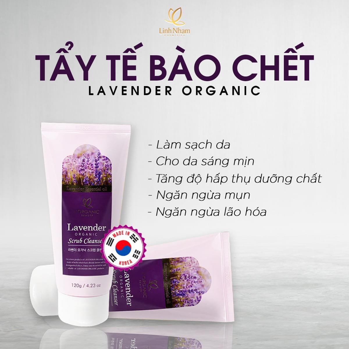 Gel Tẩy Tế Bào Chết Lavender Organic Linh Nhâm (LAVENDER ORGANIC SCRUB CLEANSER) 120g, Giảm Mụn Trứng Cá, Không làm Khô Da