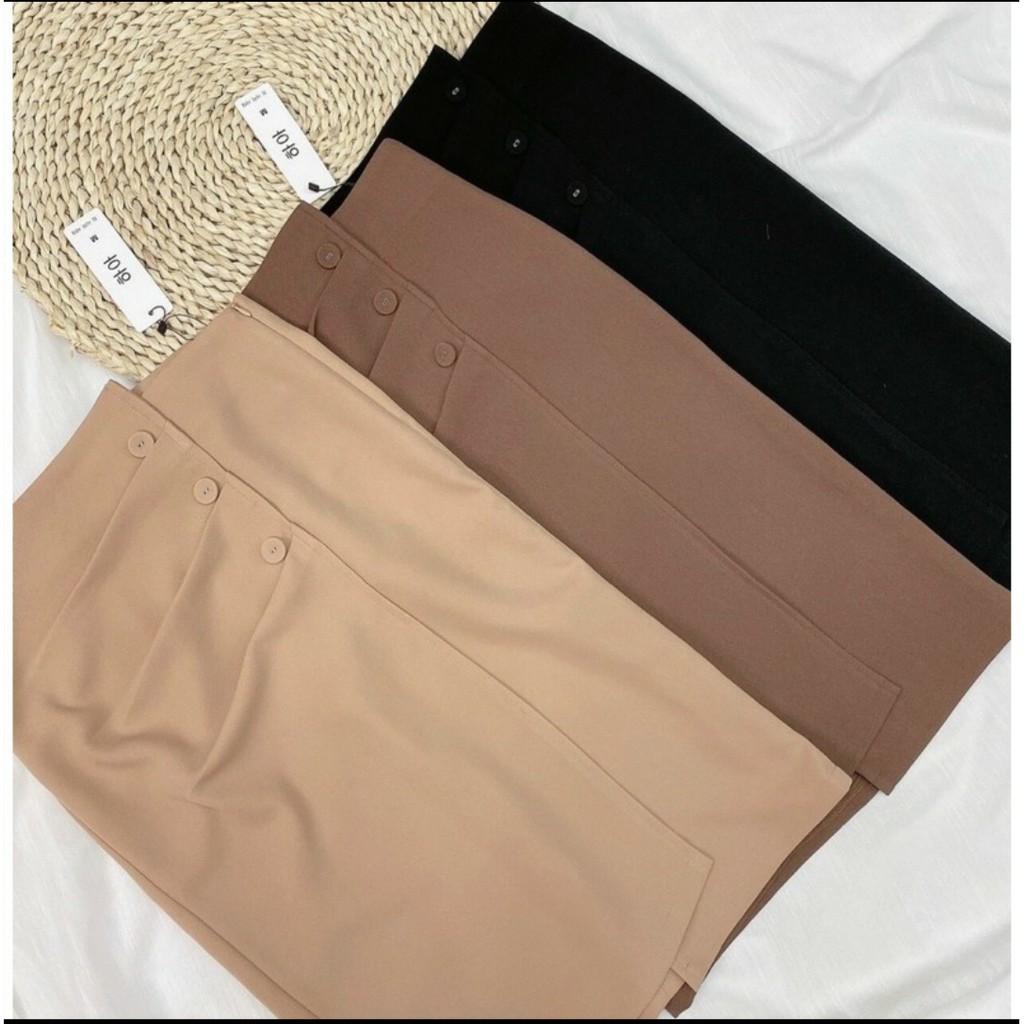 Chân váy công sở, dáng dài -bọc cúc