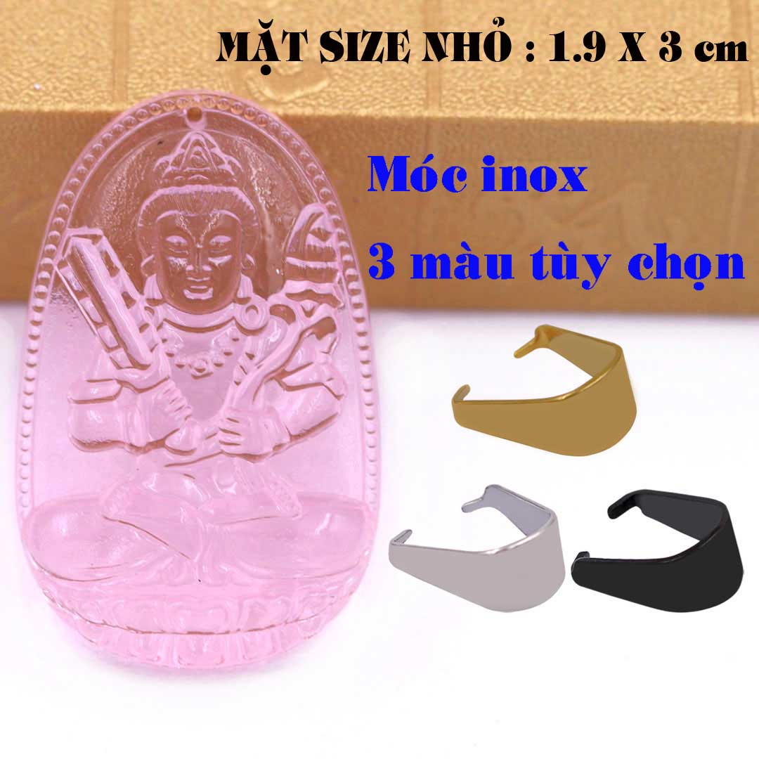 Mặt Phật Hư không tạng pha lê hồng 1.9cm x 3cm kèm móc dây chuyền inox vàng, Phật bản mệnh, mặt dây chuyền Phật giáo