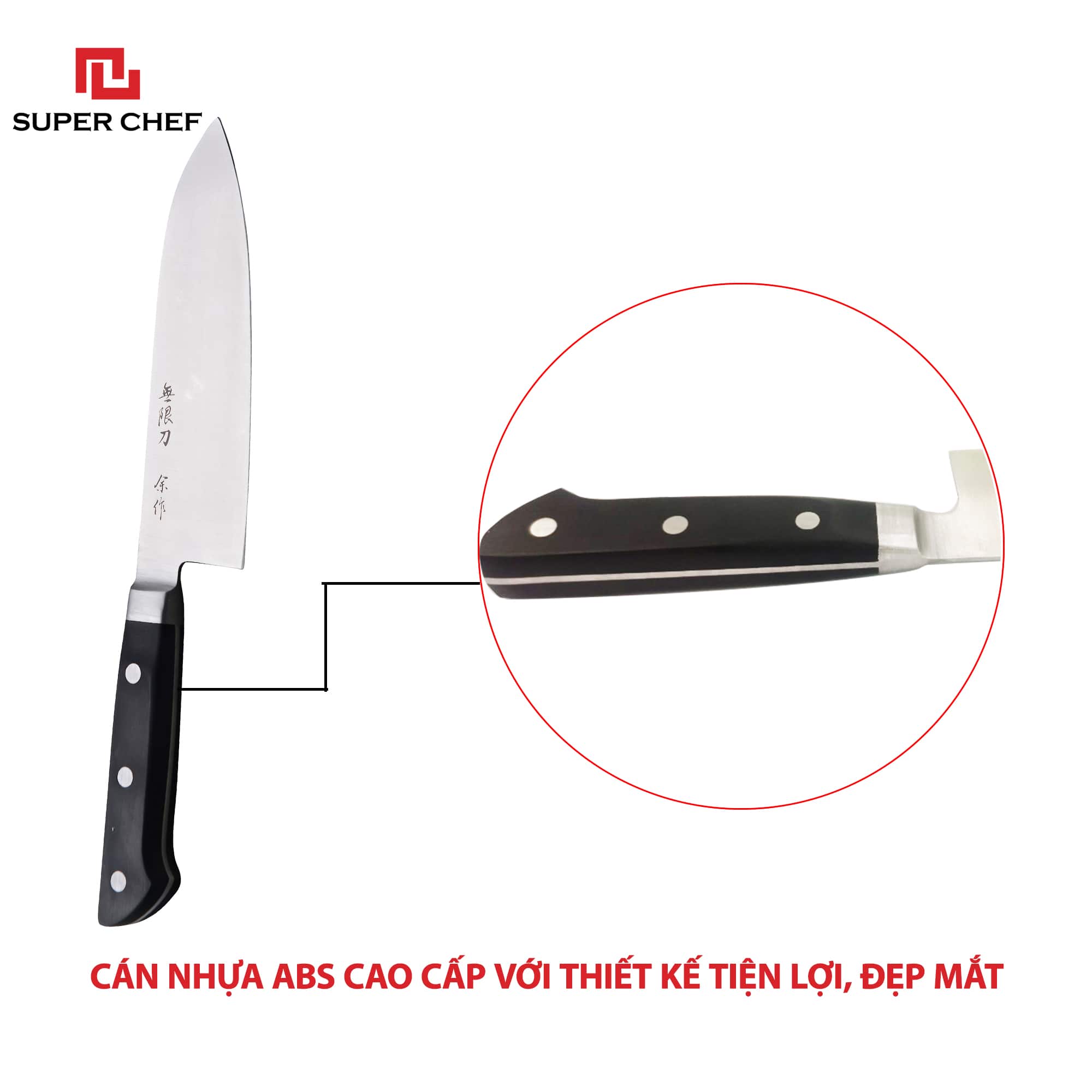 Dao Bếp Dài Santoku Chính Hãng Super Chef Công Nghệ Nhật Siêu Sắc Bén, Lâu Cùn, Lưỡi Thép Cao Cấp Không Gỉ Sét , An Toàn Sức Khỏe Siêu Tiện Lợi ( Lưỡi dài 16.5cm)