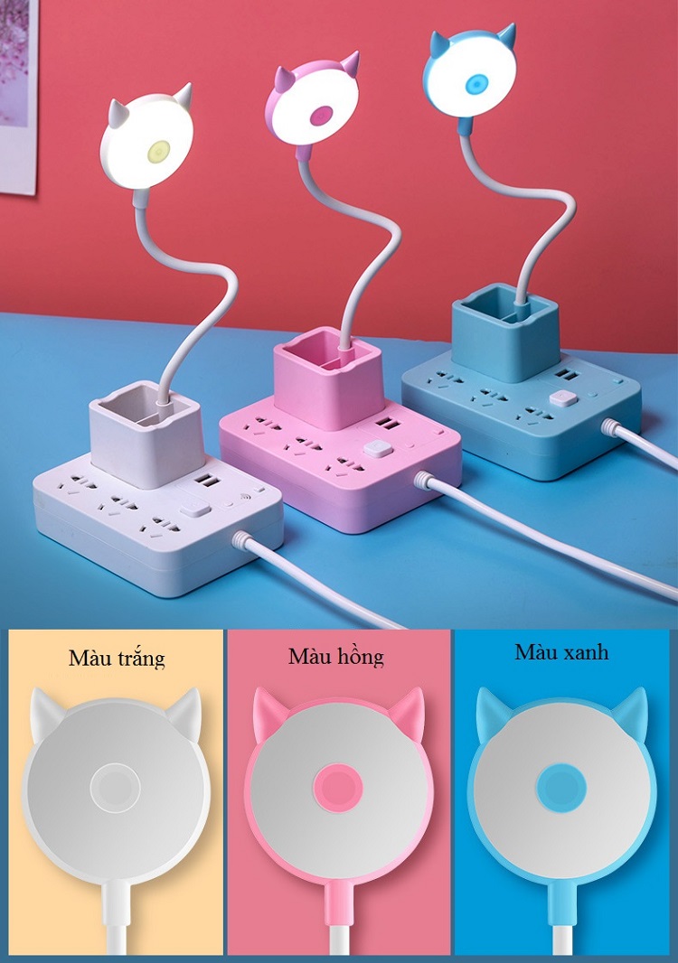Ổ Cắm Đa Năng Thiết Kế Thêm Hộp Đựng Bút Và Đèn Học Có Điều Khiển Từ Xa Siêu Tiện Lợi