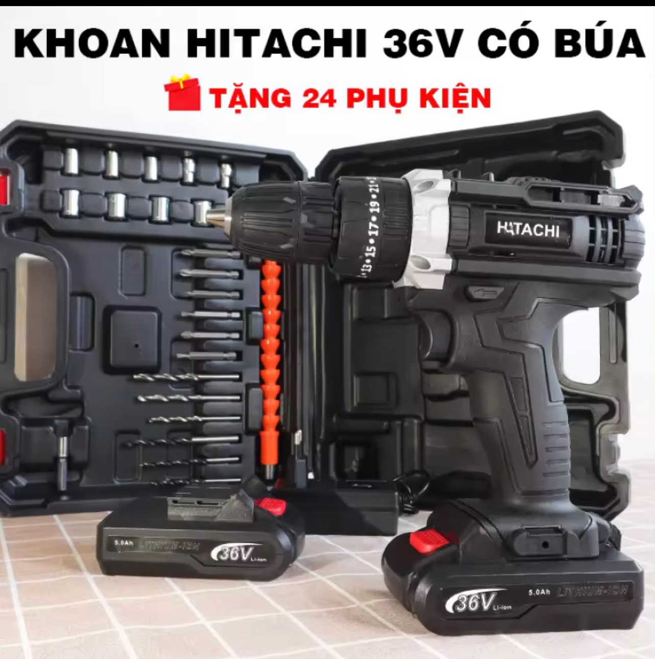 Máy Khoan Pin Hitaci 36V 2 Pin - Bộ máy khoan cầm tay dùng pin HITACI 36V Xanh - Hàng loại 1 - Đa chức năng - Máy bắn vít, máy khoan pin cầm tay - máy khoan, máy khoan mini