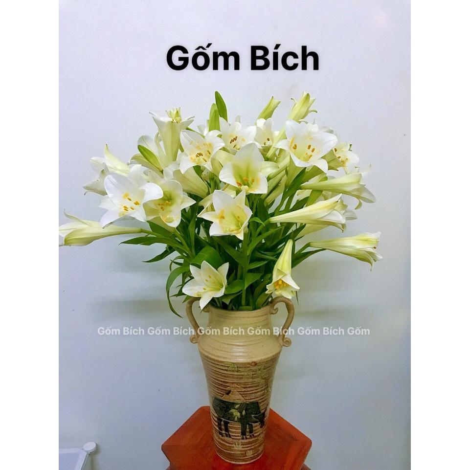 Bình Hoa Gốm Khắc Tay Men Thuần Mộc Gốm Sứ Bát Tràng Lọ Hoa Đẹp - Gốm Bích