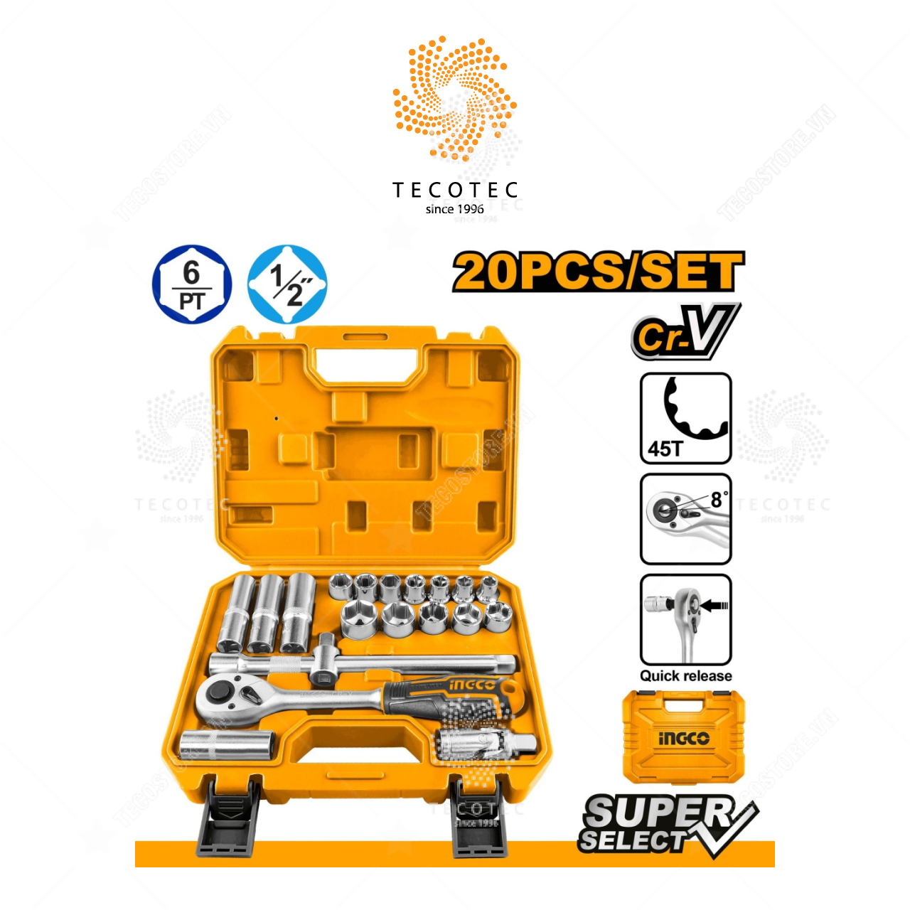 Bộ 20 đầu tuýp INGCO HKTS12201