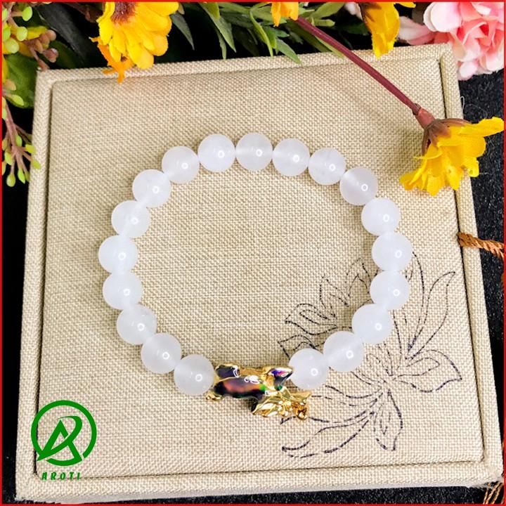 Vòng Phong Thủy Mệnh Kim_Thủy - Vòng Tay Nam Nữ Mã NãoTrắng Mix Long Quy Vàng Đổi Màu Độc Lạ 8mm V374-8