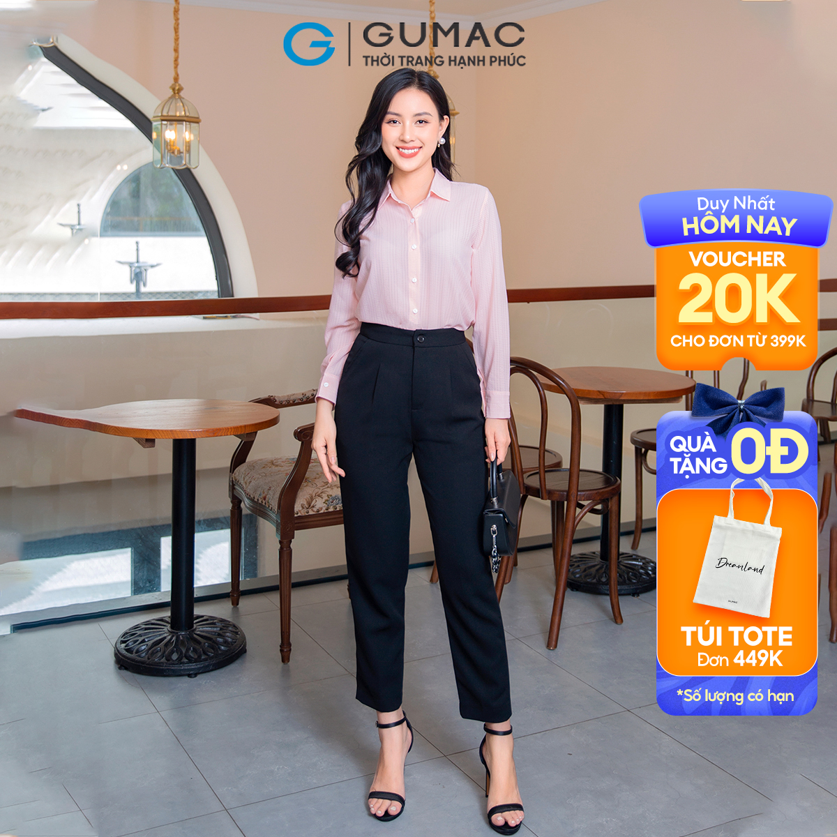 Quần tây nữ ống đứng chiết ly túi xéo công sở thanh lịch tôn dáng GUMAC QD09048