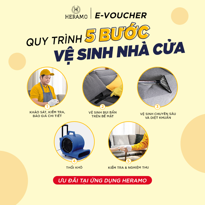 HCM [E-voucher] Giảm 30K Vệ Sinh Sofa, Nệm, Rèm, Thảm - thi công tận nhà tại ứng dụng HERAMO